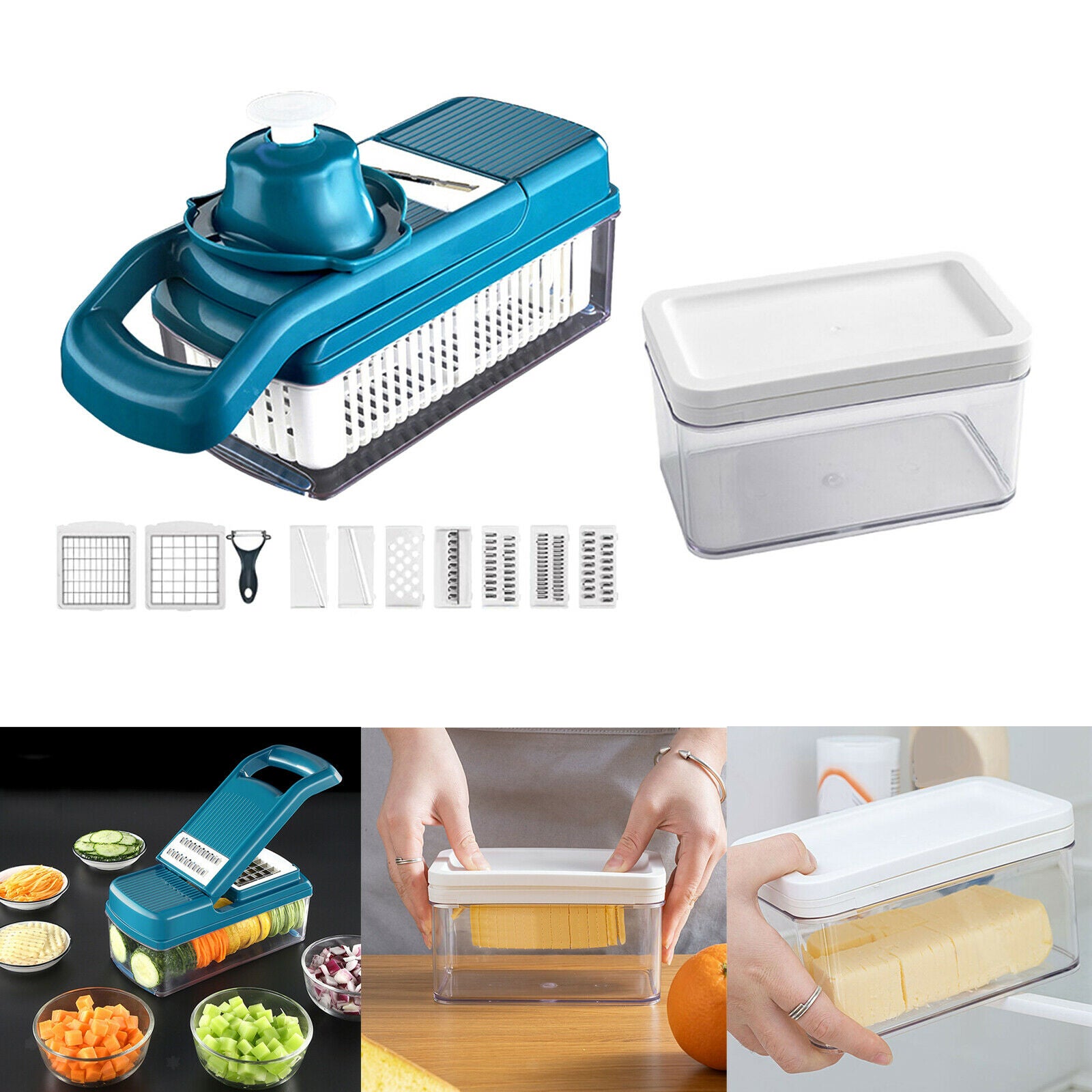 Multipurpose Vegetable Cutter Food Storage Container w/ Butter Dish with Lid