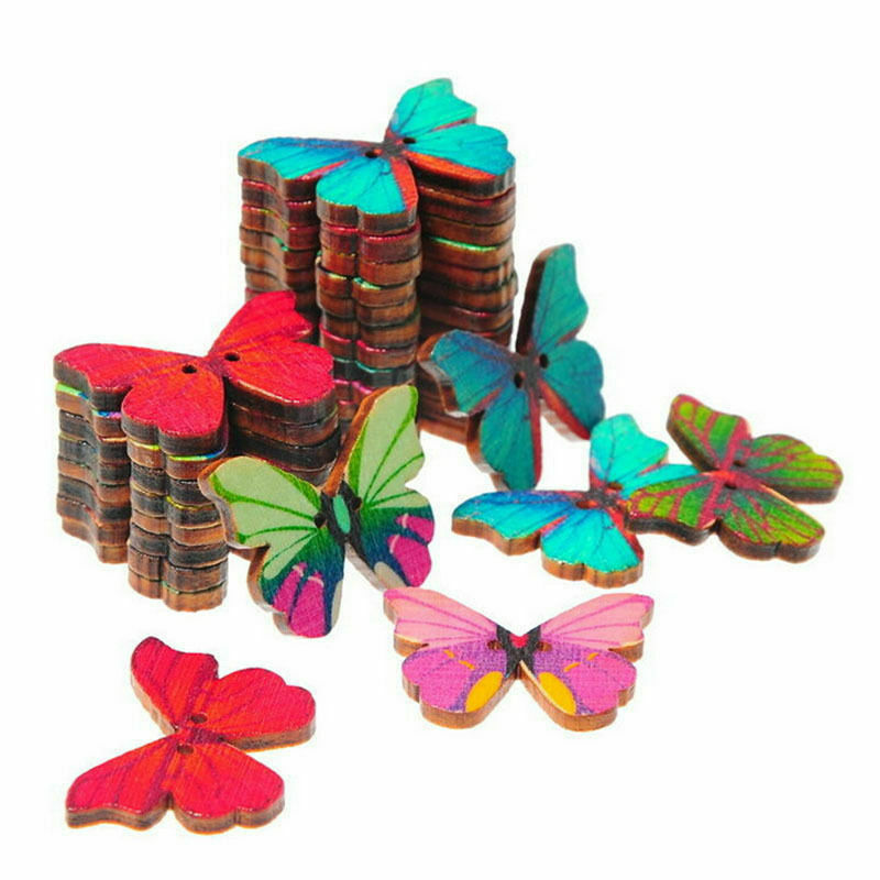 Lot 50x Mixed Bulk Butterfly Phantom Wooden Sewing Buttons Scrapbooking 2-Holes