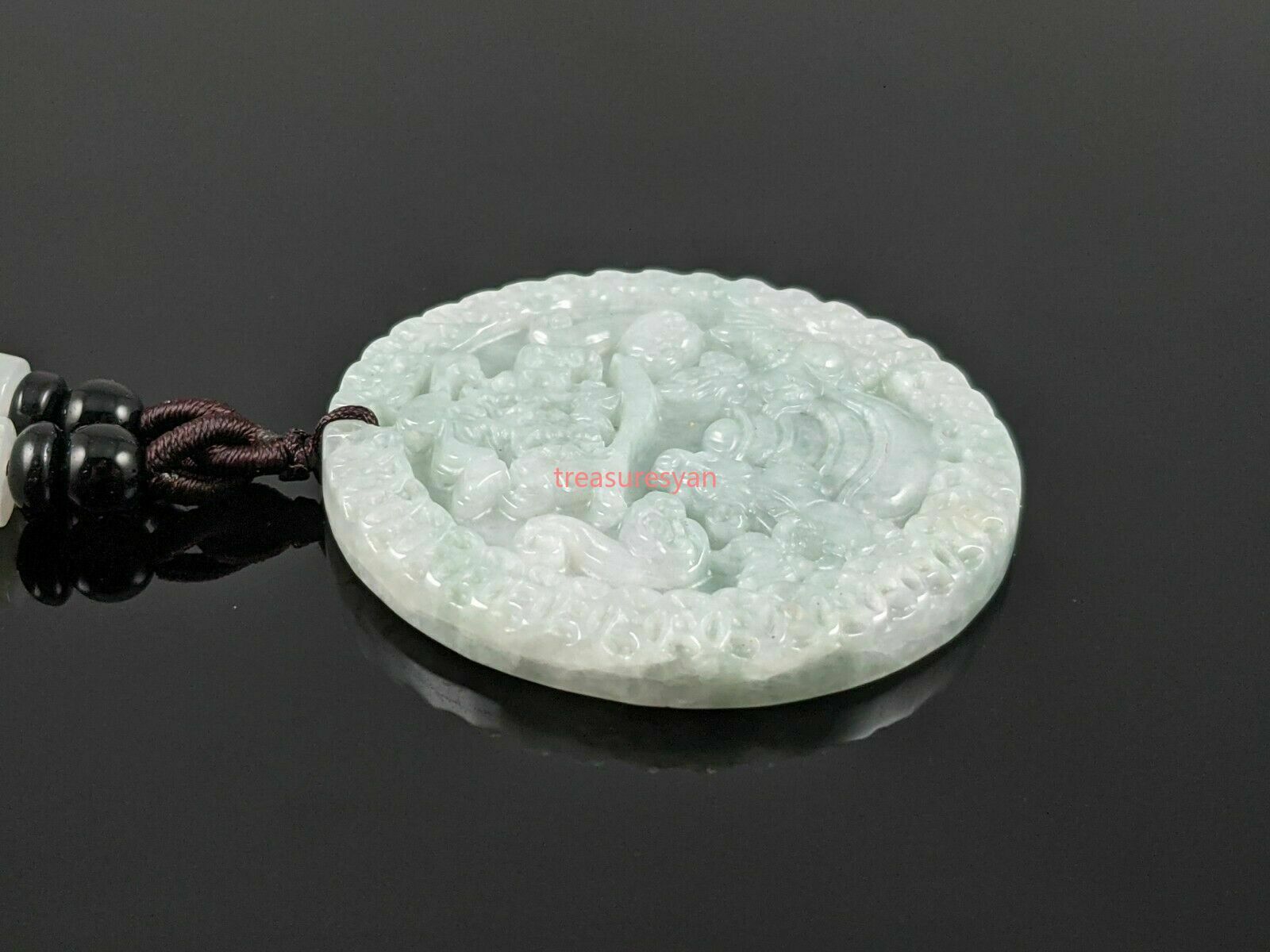 Natural Burmese Grade A Jadeite Jade Wealth Pendant with Woven Necklace