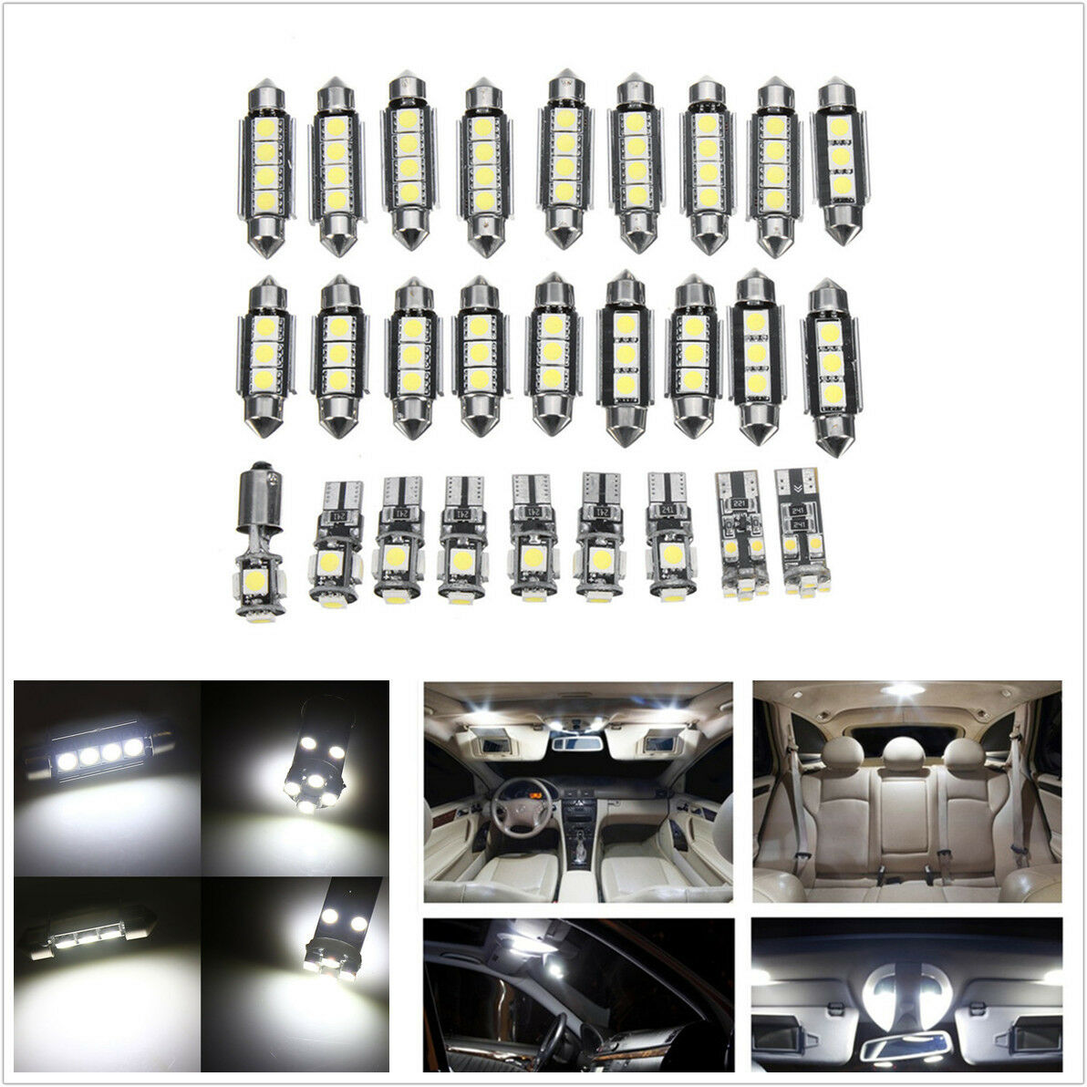 27Pcs White Car Interior LED Light Kit For Mercedes Benz E class W211(2002-2008)