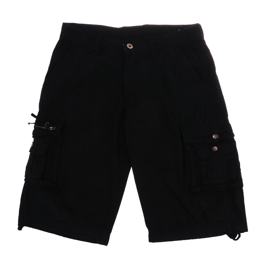 Men Short Trousers Clothes Outdoor Pants with Multi-pockets 34 Black