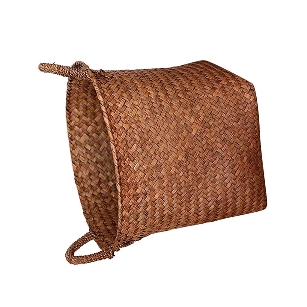 2x Rattan Straw Storage Basket Handcrafts for Grocery Bag Flowerpots 15x18cm