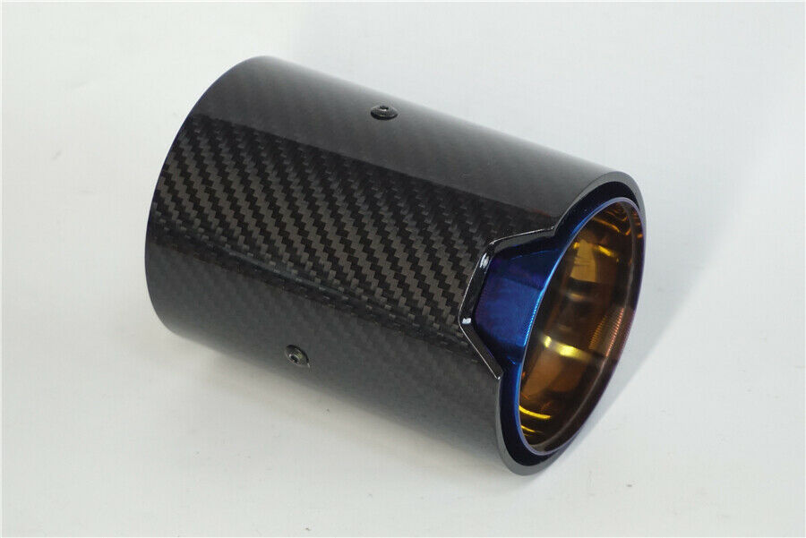 1X Glossy Real Carbon Fiber Car Exhaust Pipe Tail Muffler Tip 67mm Inlet For BMW
