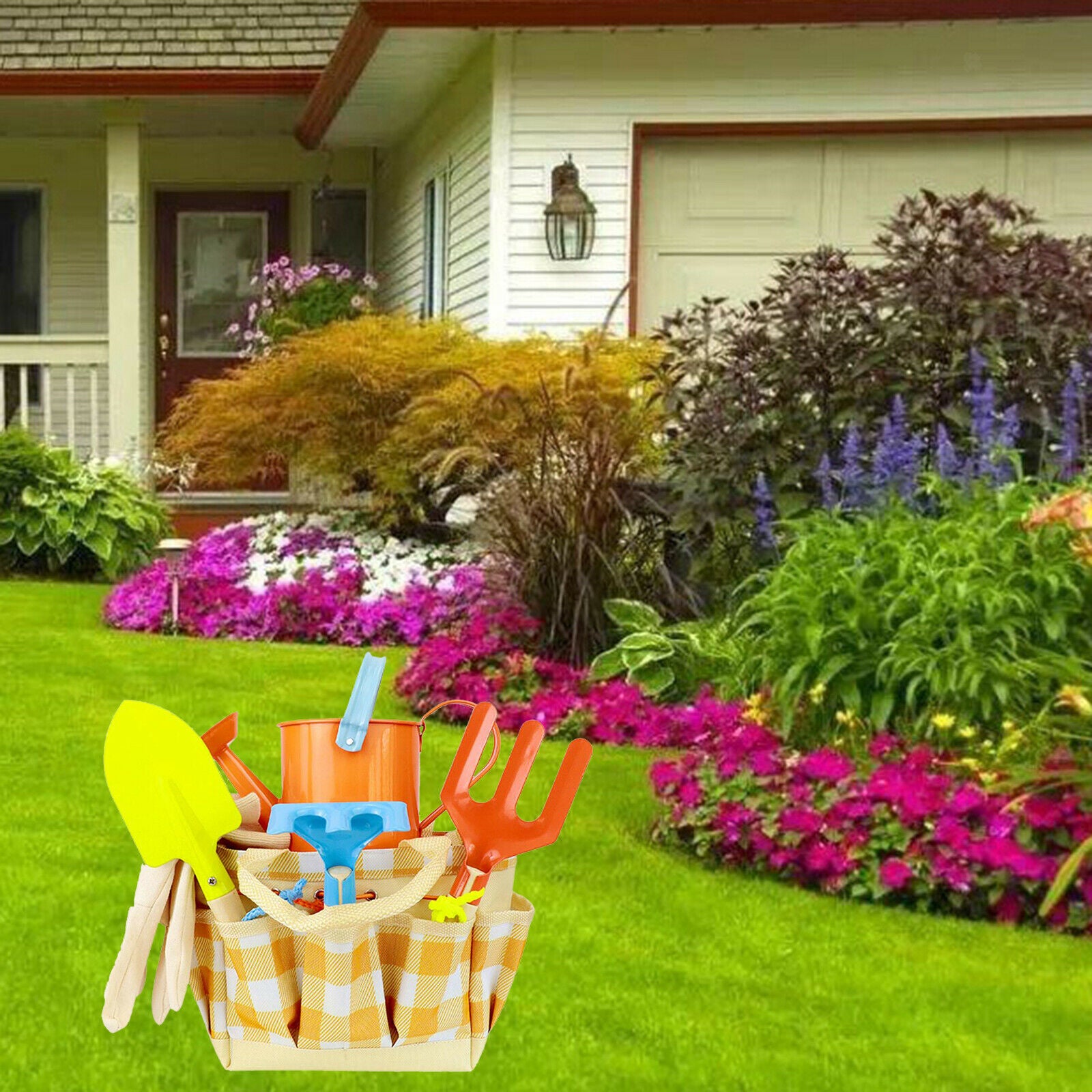 Children Kids Gardening Tools Set Shovel Rake Trowel Gloves Watering Can