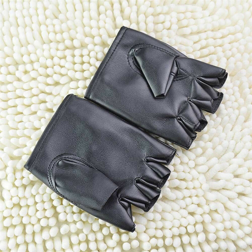 Men's Punk PU Leather Gloves Half Finger Fingerless Biker Sports Cycling Black