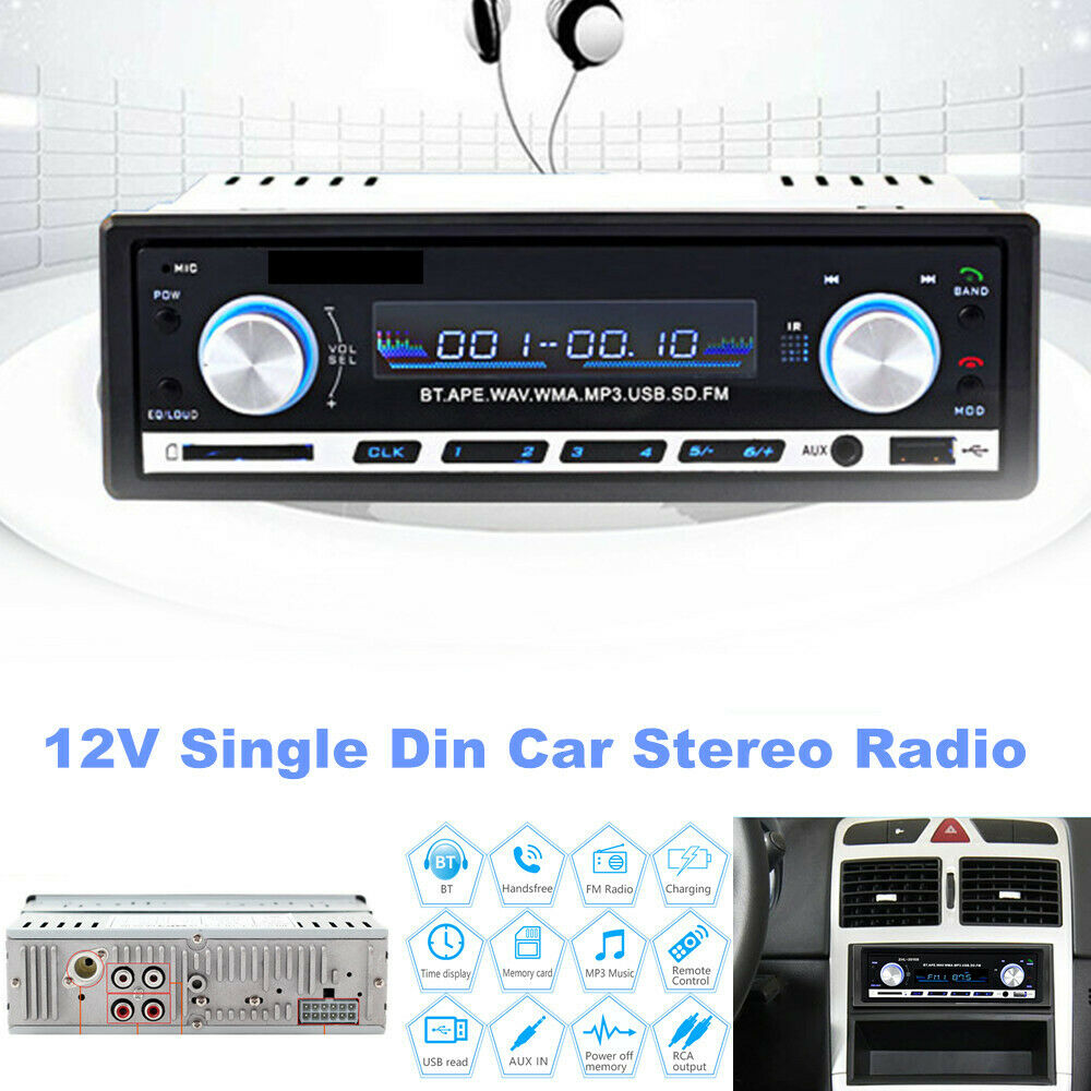 12V 1Din Car Stereo Radio Bluetooth FM Audio Music Player MP3/USB/SD/AUX In-Dash