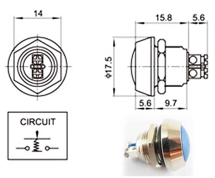 5x 36V 2A Metal blue Round Push Button Waterproof Resetable Switch 12mm QN12-A5