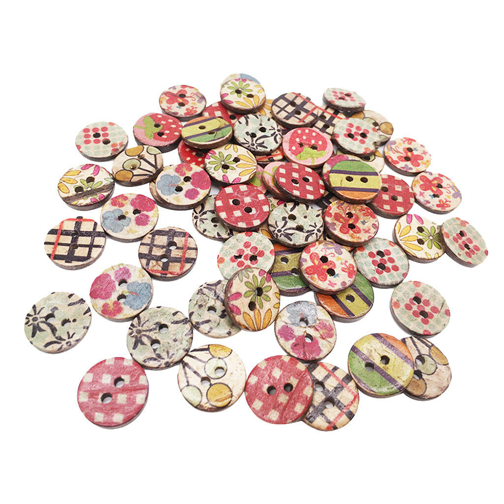 50 x Mixed Random Round Painted Coconut Shell Buttons Sewing Scrapbooking