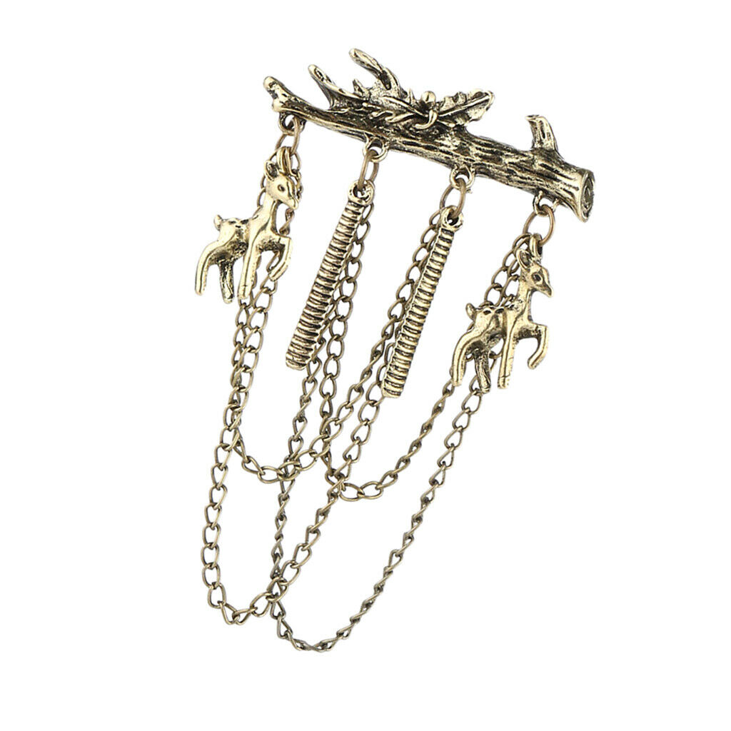 Men's Branches with Deer Hanging Chain Brooch Pin Tassels Brooch Pin Copper