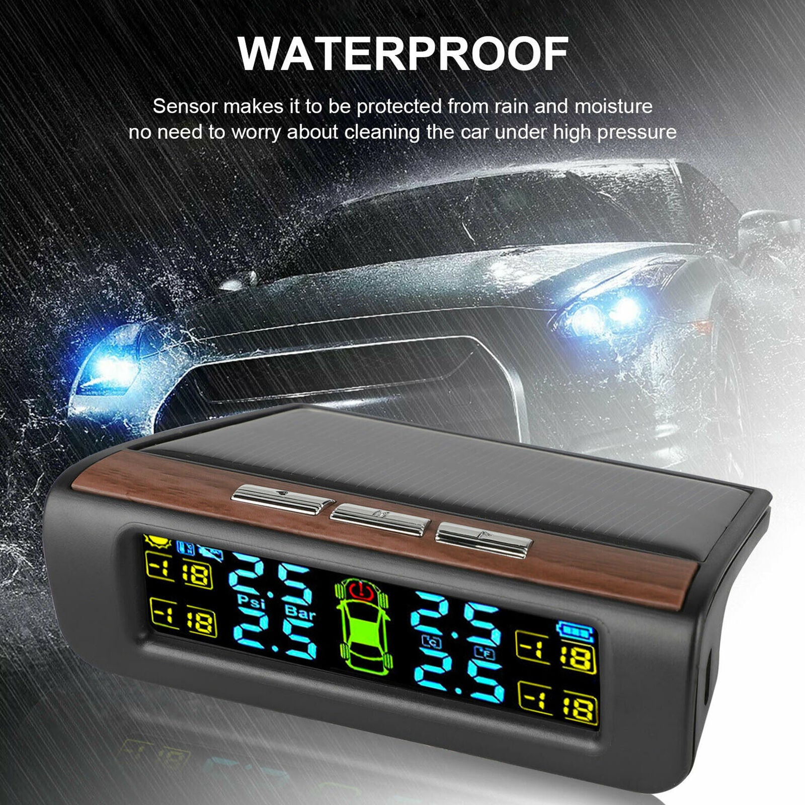 Solar TPMS Wireless Auto Car Tire Pressure LCD Monitoring System W/ 4 External