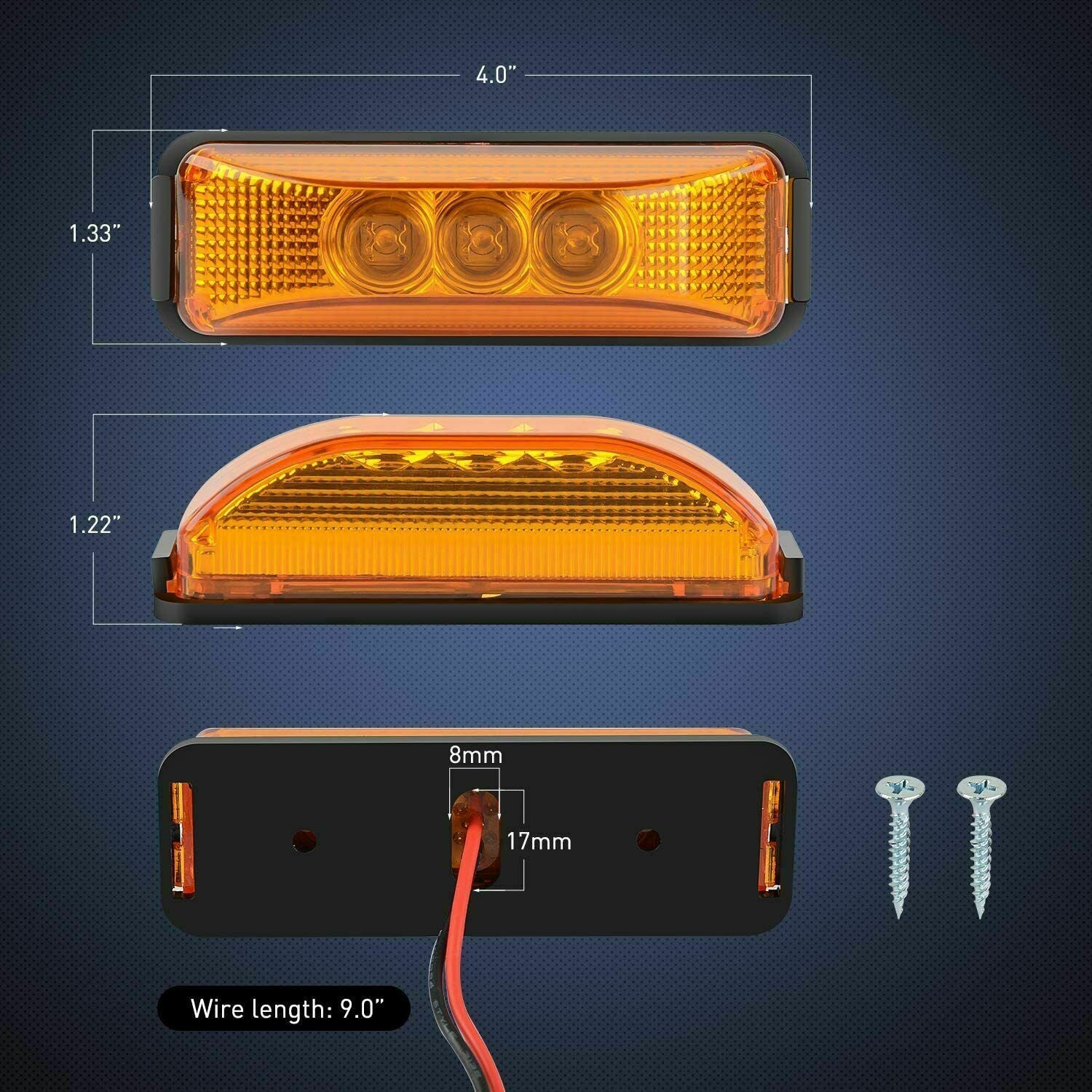 4x 3.9" Red Amber 3-LED Side Marker Lights Clearance Light Truck Trailer RV 12V