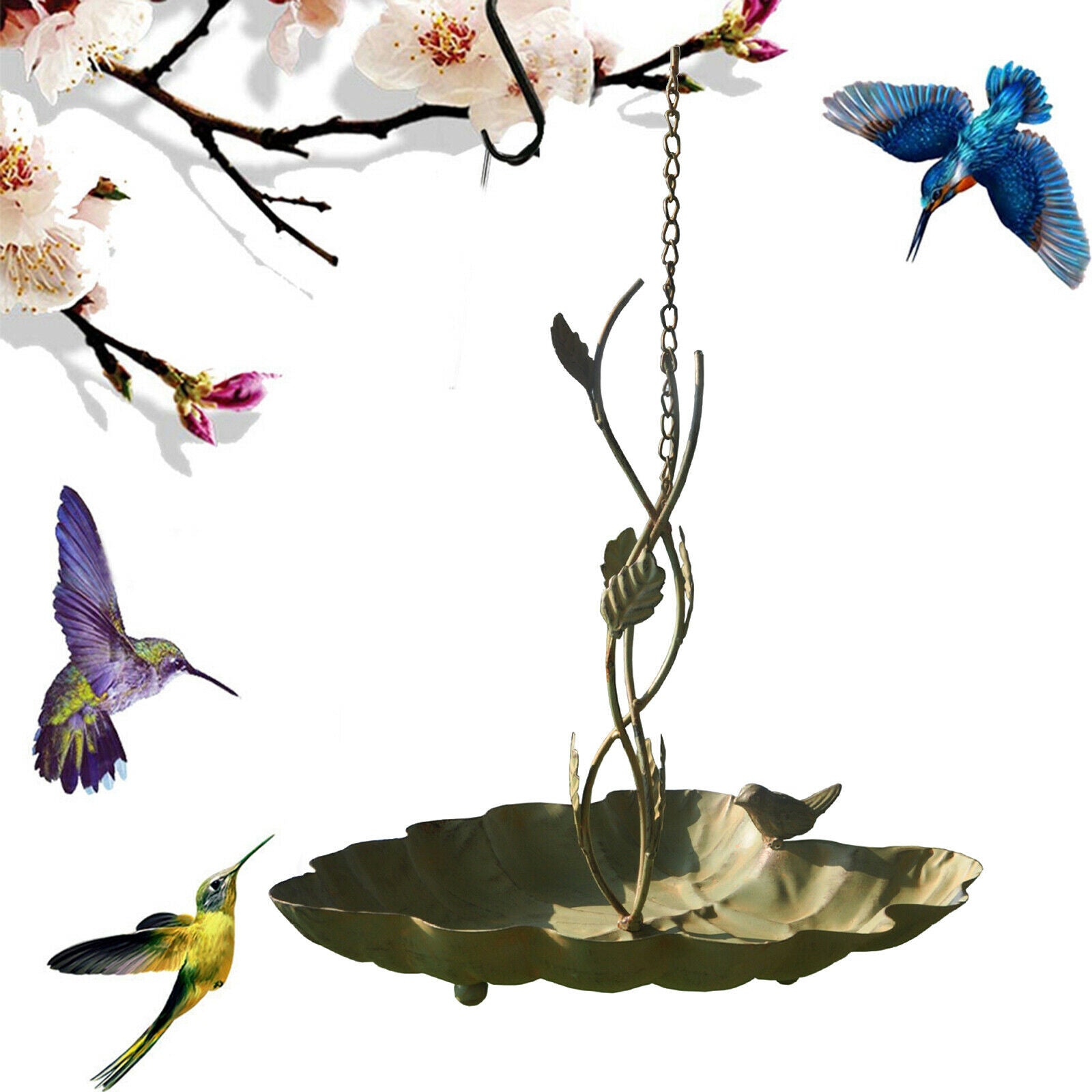 Metal Lotus Leaf Shape Bird Feeder Tray Hanging Backyard Decor Open Style