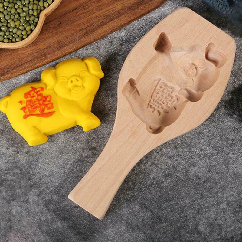 Mooncake Mold Mid-autumn Festival Moon Cake Mould Piggy Shape Wooden Baking Tool