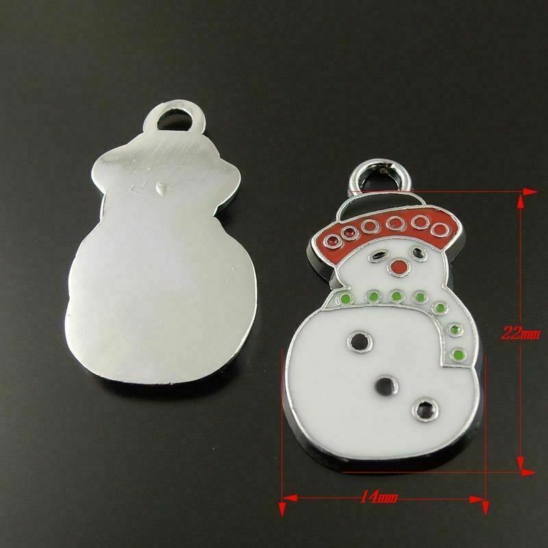 10 pcs Enamel Snowman Charm Christmas Pendant Keychain Dangle DIY Making 22*14mm