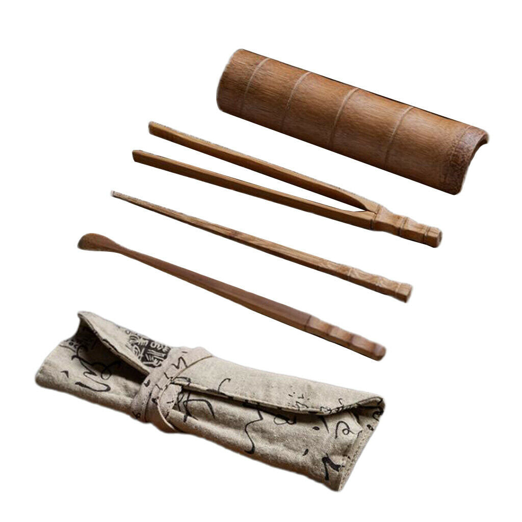 Tea Accessory Bamboo Tea Scoop Spoon Clip Tea Ceremony Utensil Set K- 5pcs