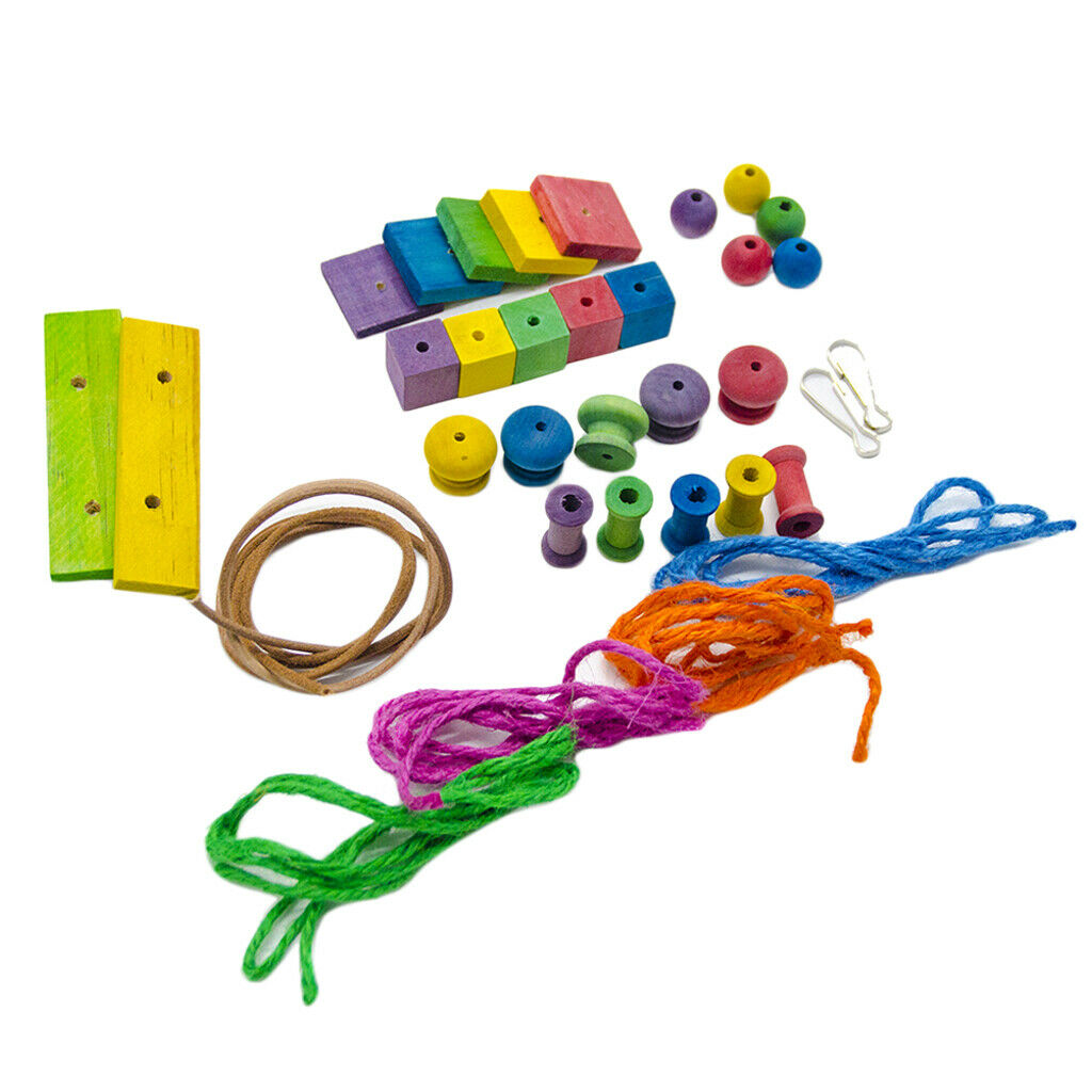 Birds Wooden Blocks Toys Cage Swing Hanging Toys For Small Medium Birds