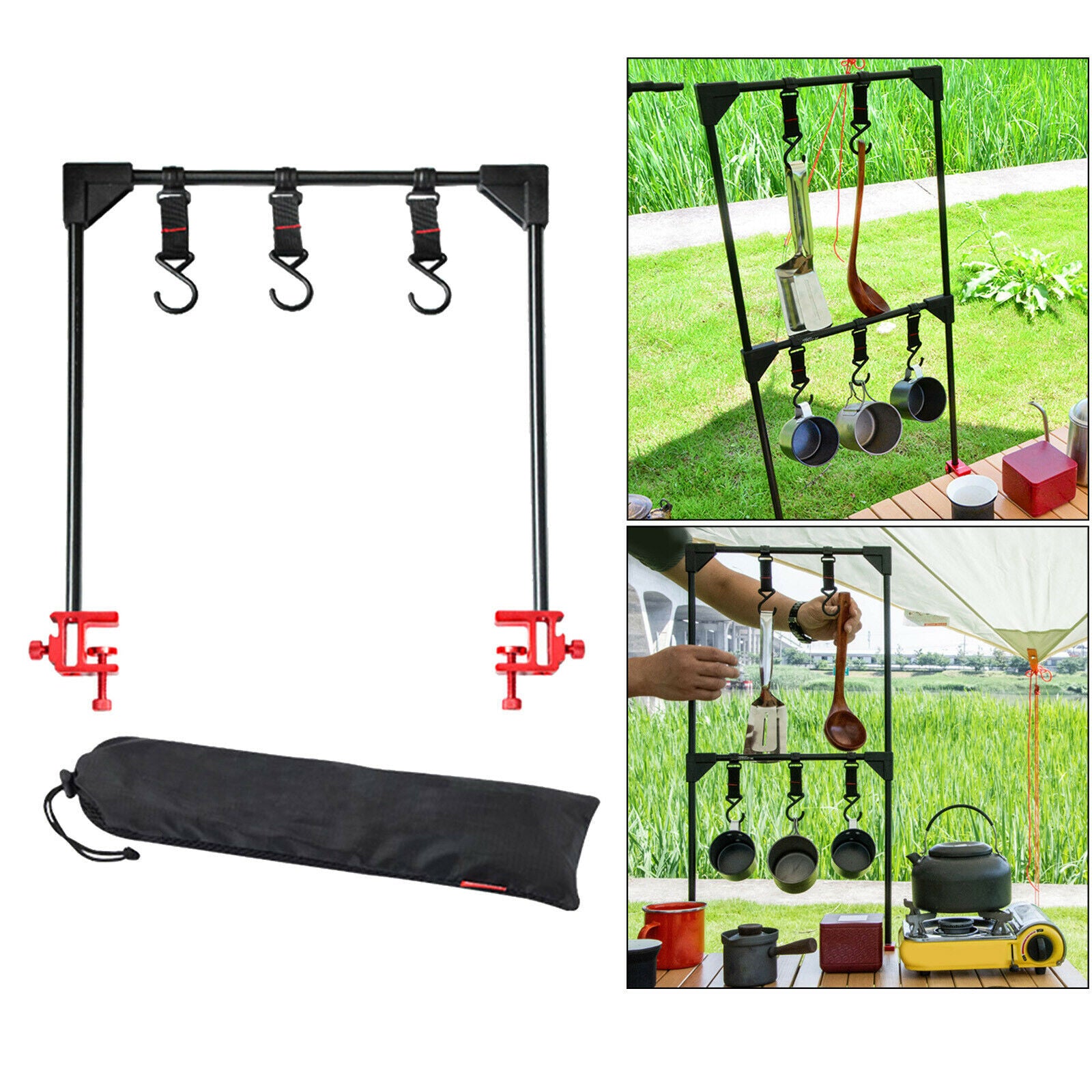 Folding Desktop Storage Rack Hanging Shelf Frame Pot Holder Organizer Hooks