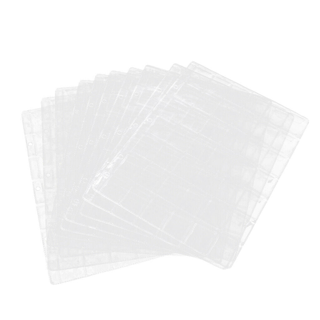 10 Pieces 42-Pocket 3-Holes Coin Holders Collection Album Protector Sheets