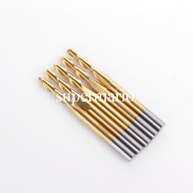10x 1/8'' Titanium Coated Carbide CNC Two Double Flute Ball Nose Bit 2.5mm x12mm