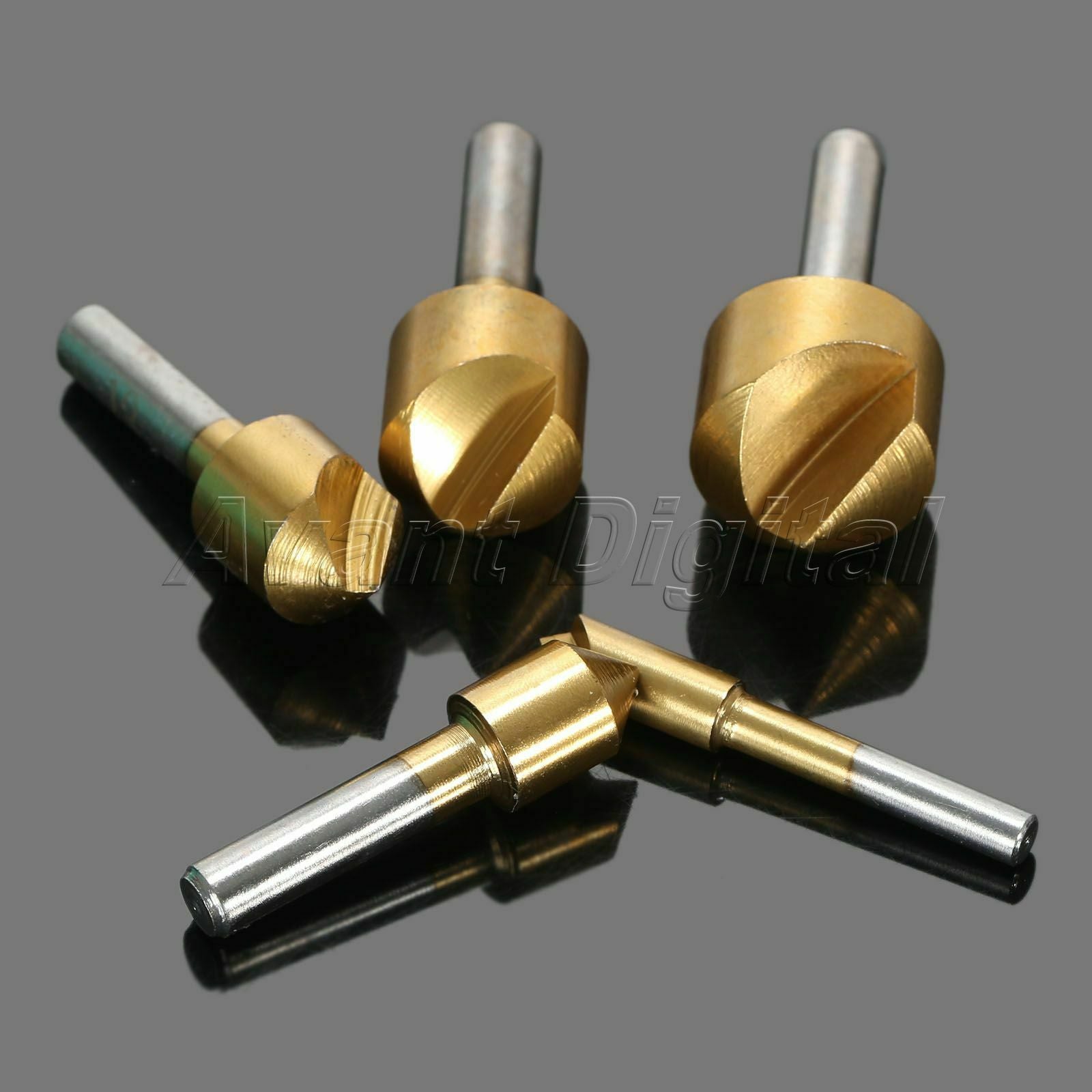 6-19mm Countersink Drill Bits Titanium Coated 1 Flue Chamfer End Mill Cutter 5pc