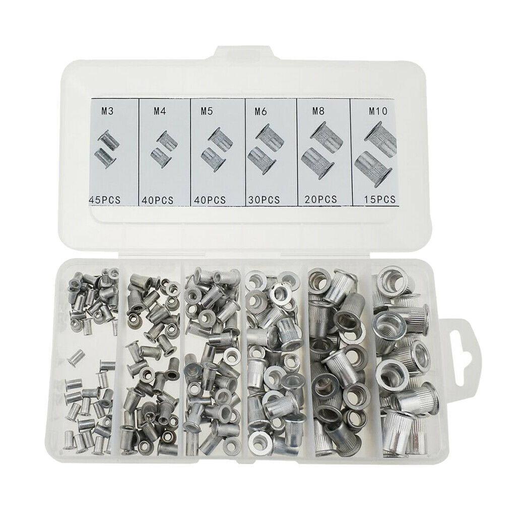 190 Pieces Aluminum Alloy Rivet Nut M3 M4 M5 M6 M8 M10 Flat Head Threaded