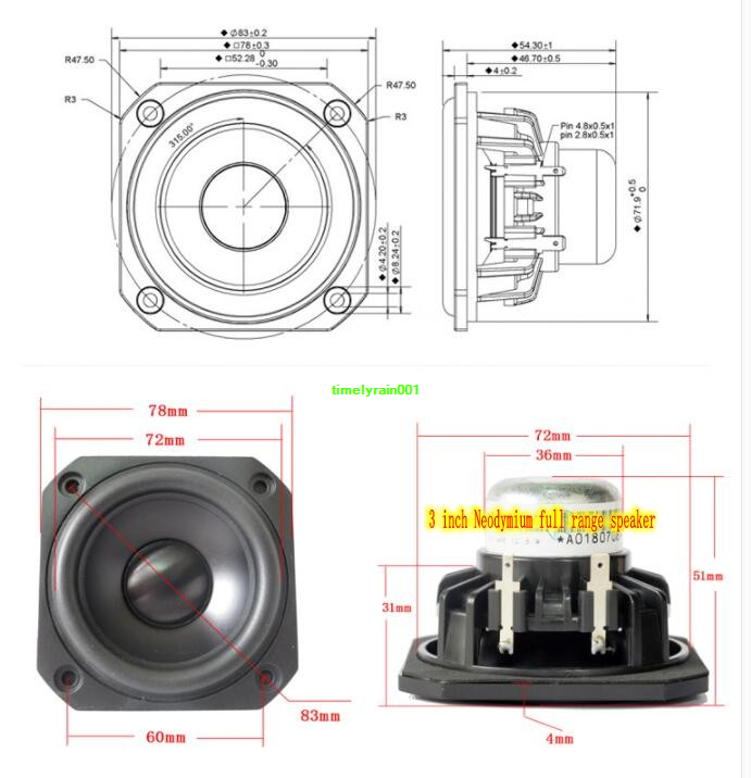 2pcs 3"inch 78mm 8Ω 12.5W~25W Speaker Neodymium Full range Loudspeaker