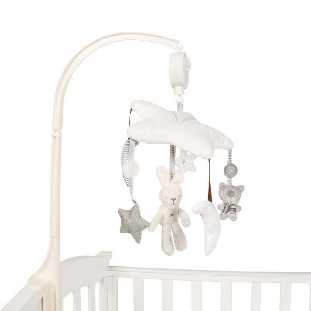 Baby Crib Music Mobile Hanging Rotating Playing Teether White