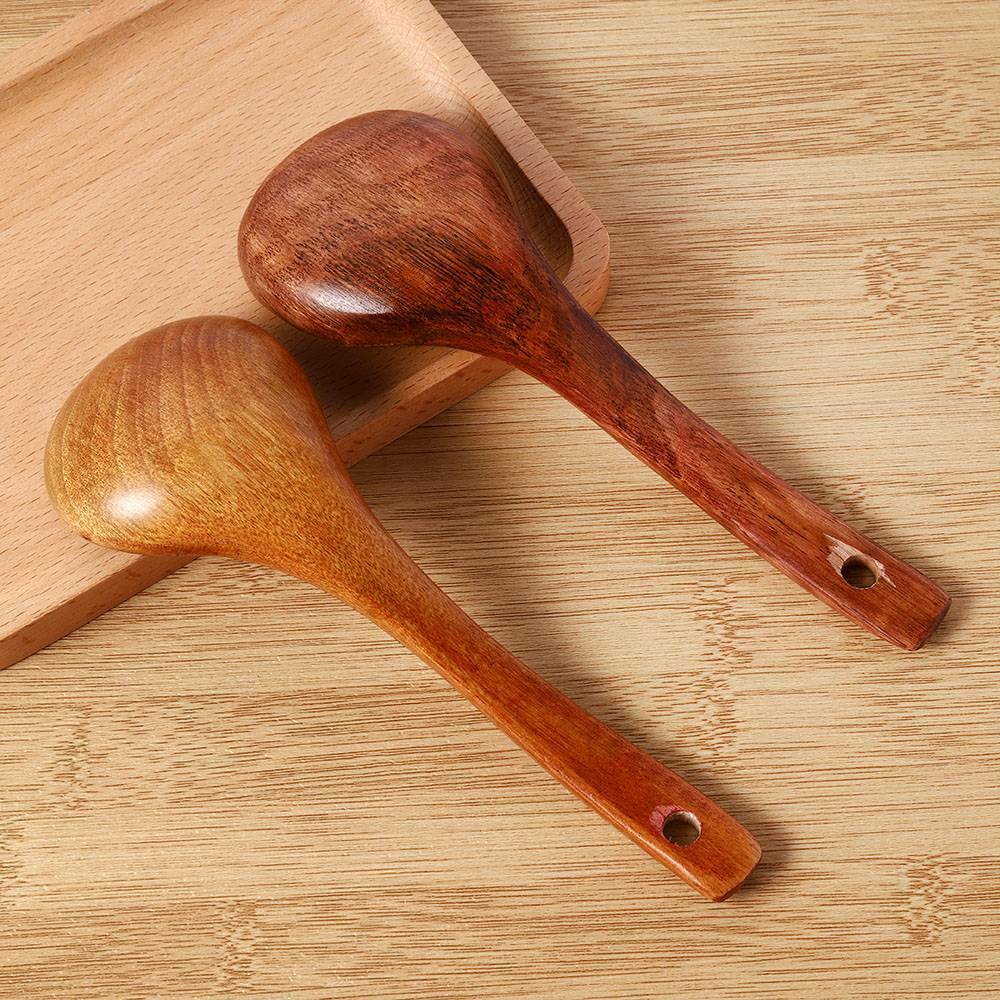 Large Size Kitchen Wooden Spoon Bamboo Cooking Utensil Soup Teaspoon Tableware ~