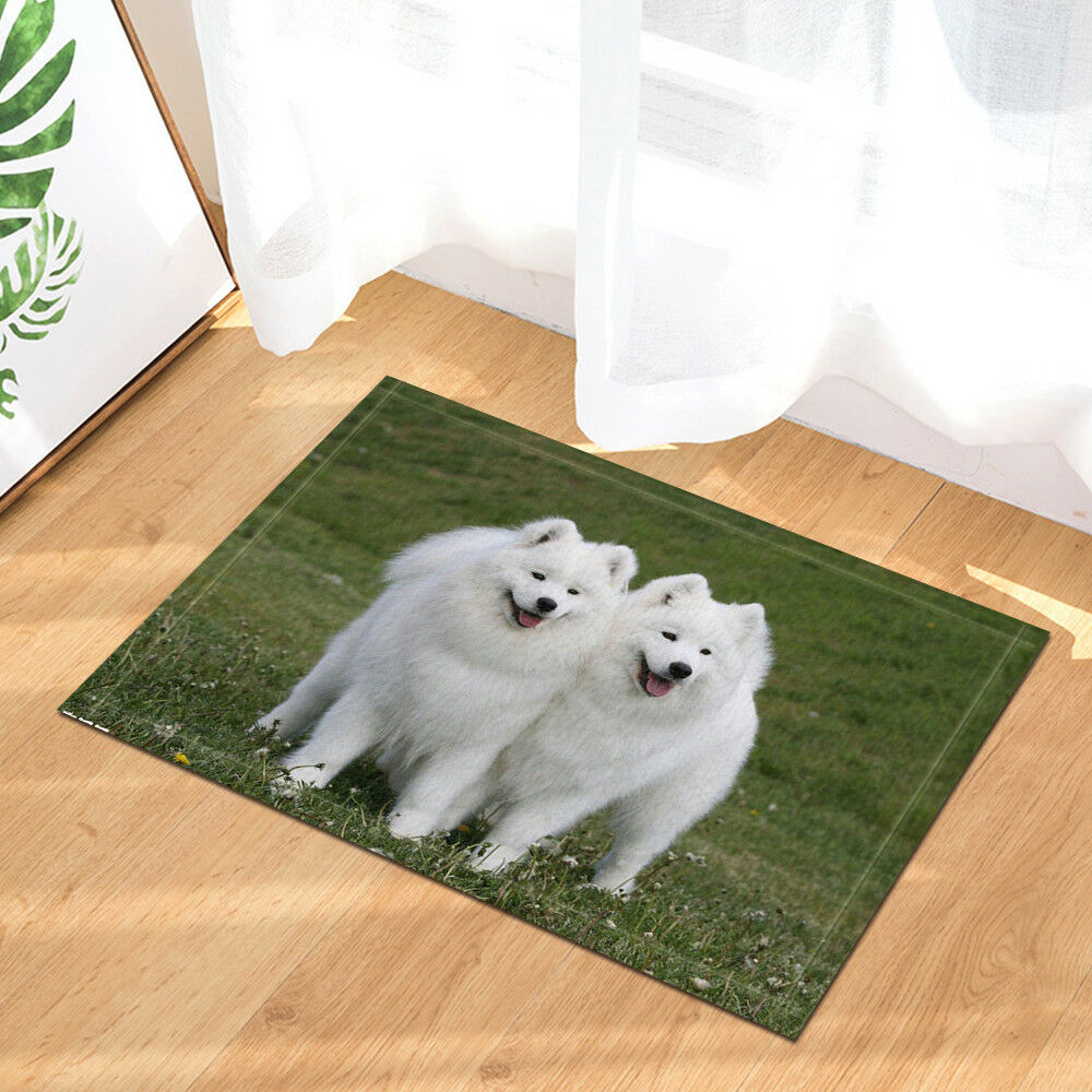 Two Samoyed Dogs Bathroom Rug Bath Mat Non-Slip Floor Door Mat 16x24"