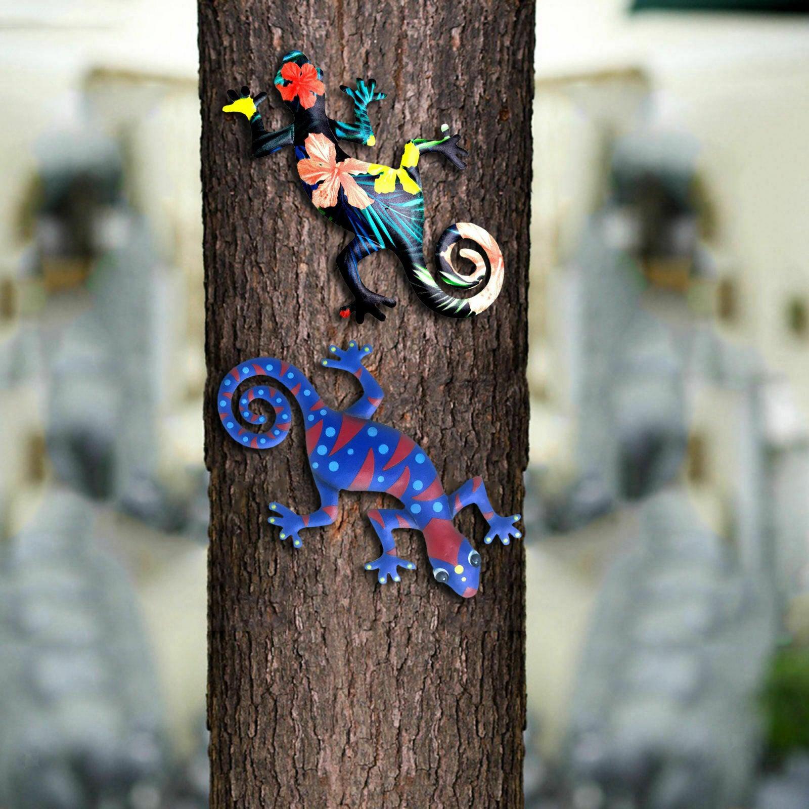2x Gecko Wall Art Decor Lizard for Home Living Room Garden Yard Patio Fence