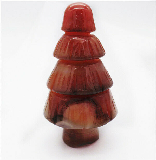 75x41mm Red Agate Carved Christmas Tree Reiki Decoration Statue Decor HH7636