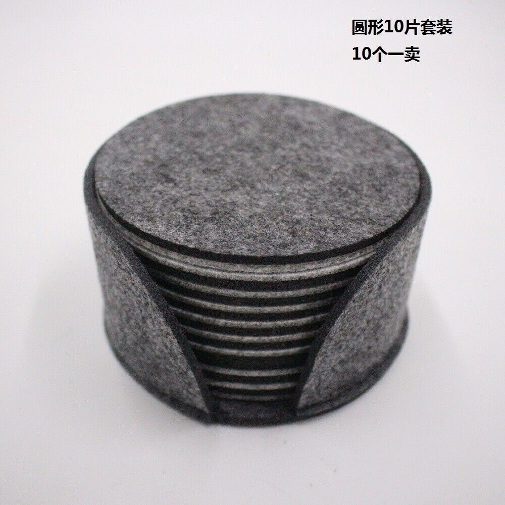 10PCS Heat Resistant Pads Coaster Set Mat With Holder Round Felt Anti Slip Pad