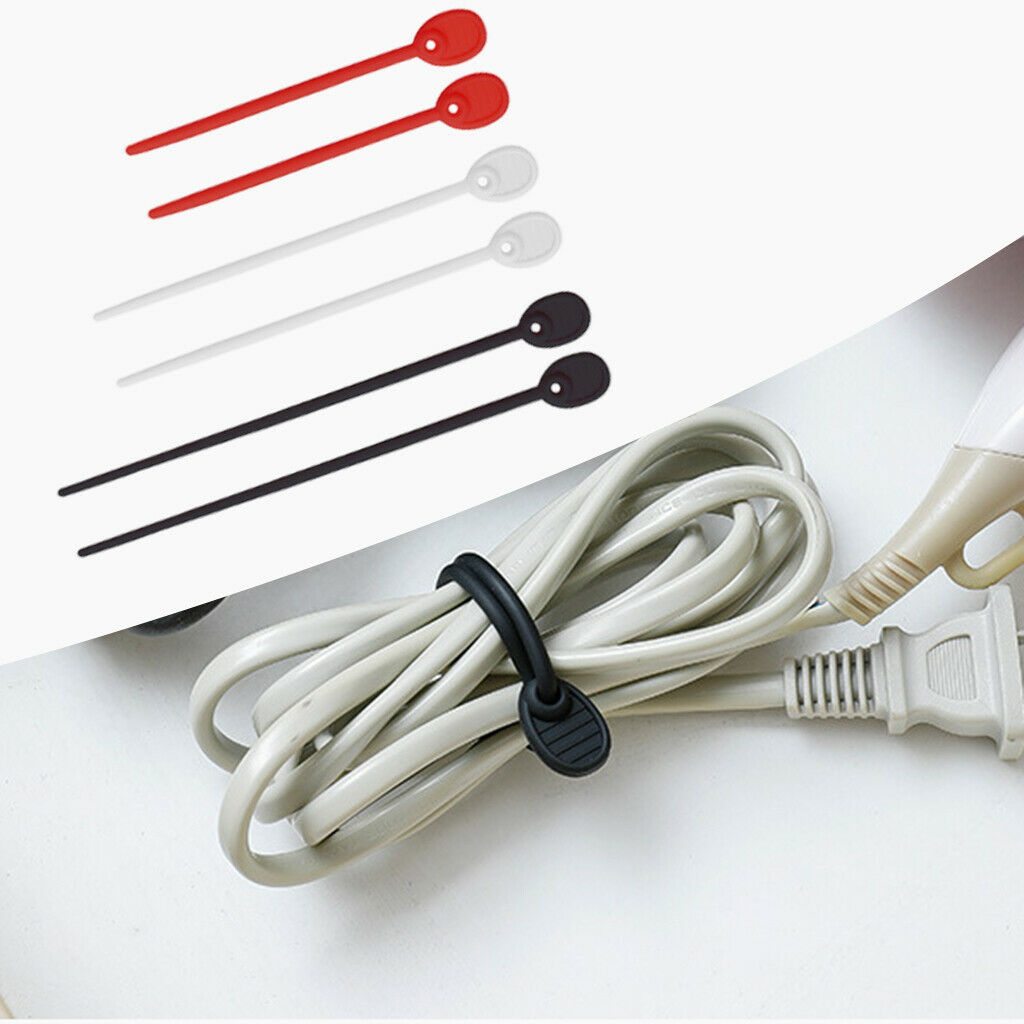 6pcs Soft Silicone Reusable Straps Tie Wraps USB Data Cable Management