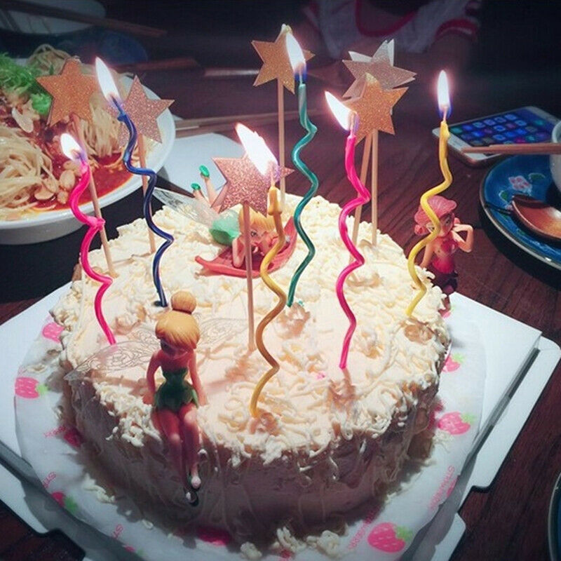 2set=16pcs Long curve cake candles mix color birthday wedding party suppli Y SJ