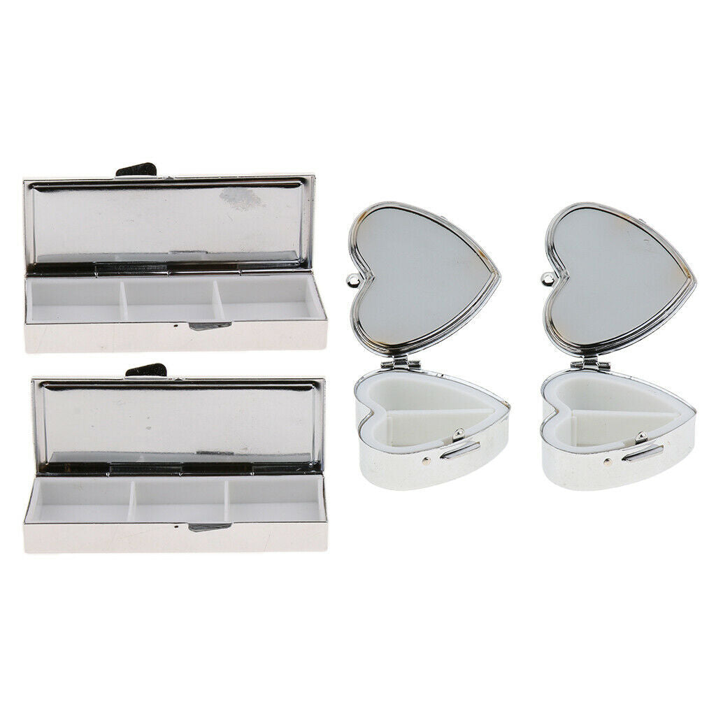 4Packs Practical Elegant Metal Pill Box Case Daily Medication Organizer