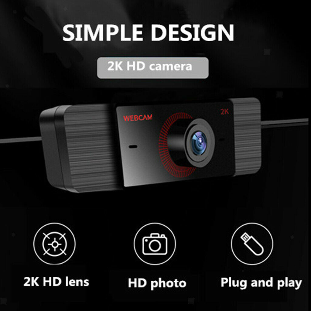 2K USB 2.0 Webcam with Mic for Video Calling Conference Gaming PC Computer
