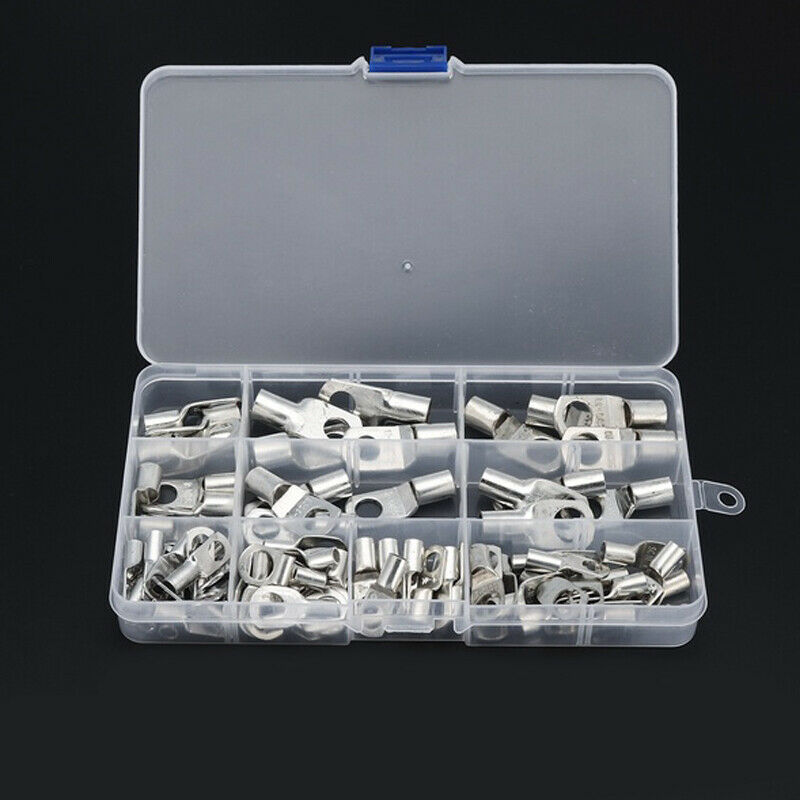 90PCS Copper Tube Terminals Battery Welding Cable Lug Ring Crimp Connector Handy