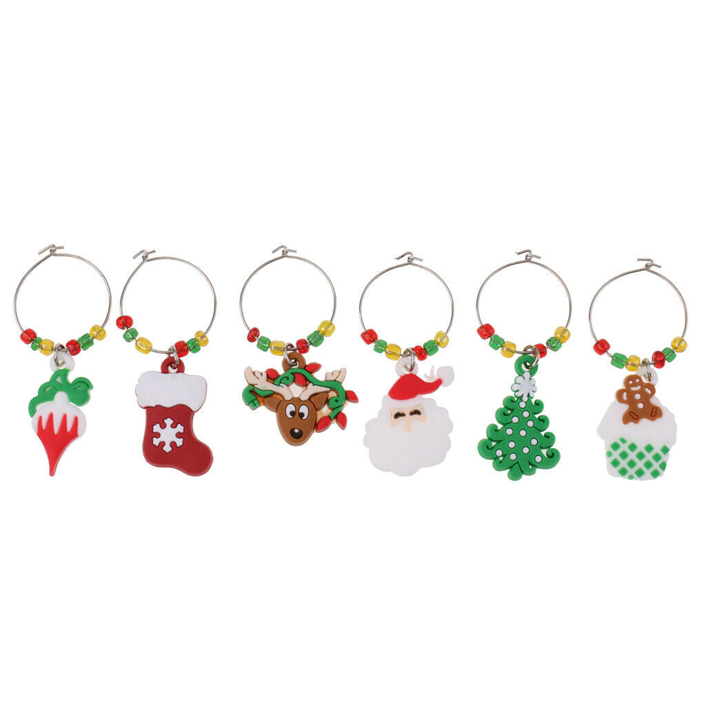 6 Pcs Christmas Wine Glass Charms Hanging Rings Wine Tasting Party Supplies