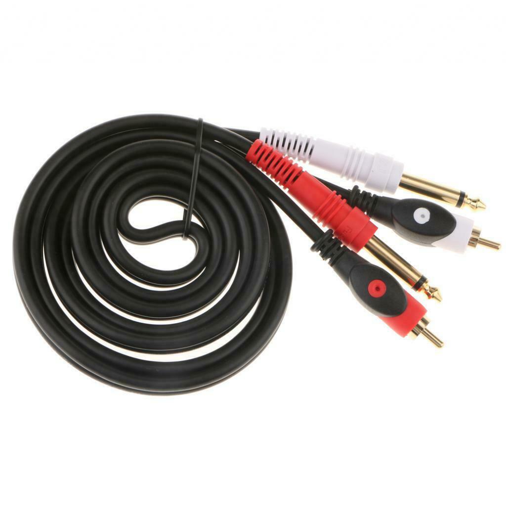 2Pcs Twin 6.35mm 1/4" Jack to 2 RCA Male Plug Adapter Cable Audio 1.5meter