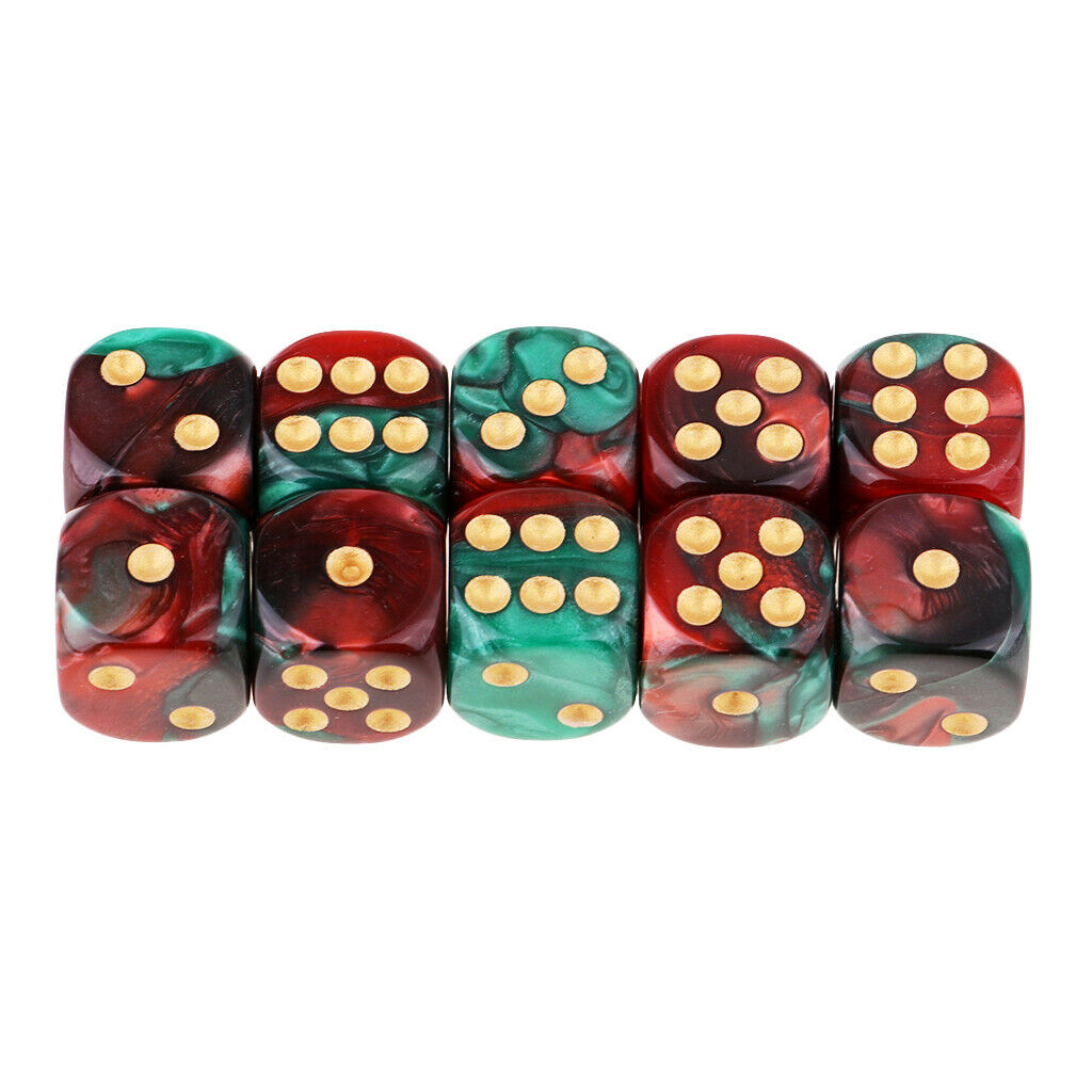 Set of 20, 6 Sided 16mm Gaming Dice Set Red and Green with Golden Pips