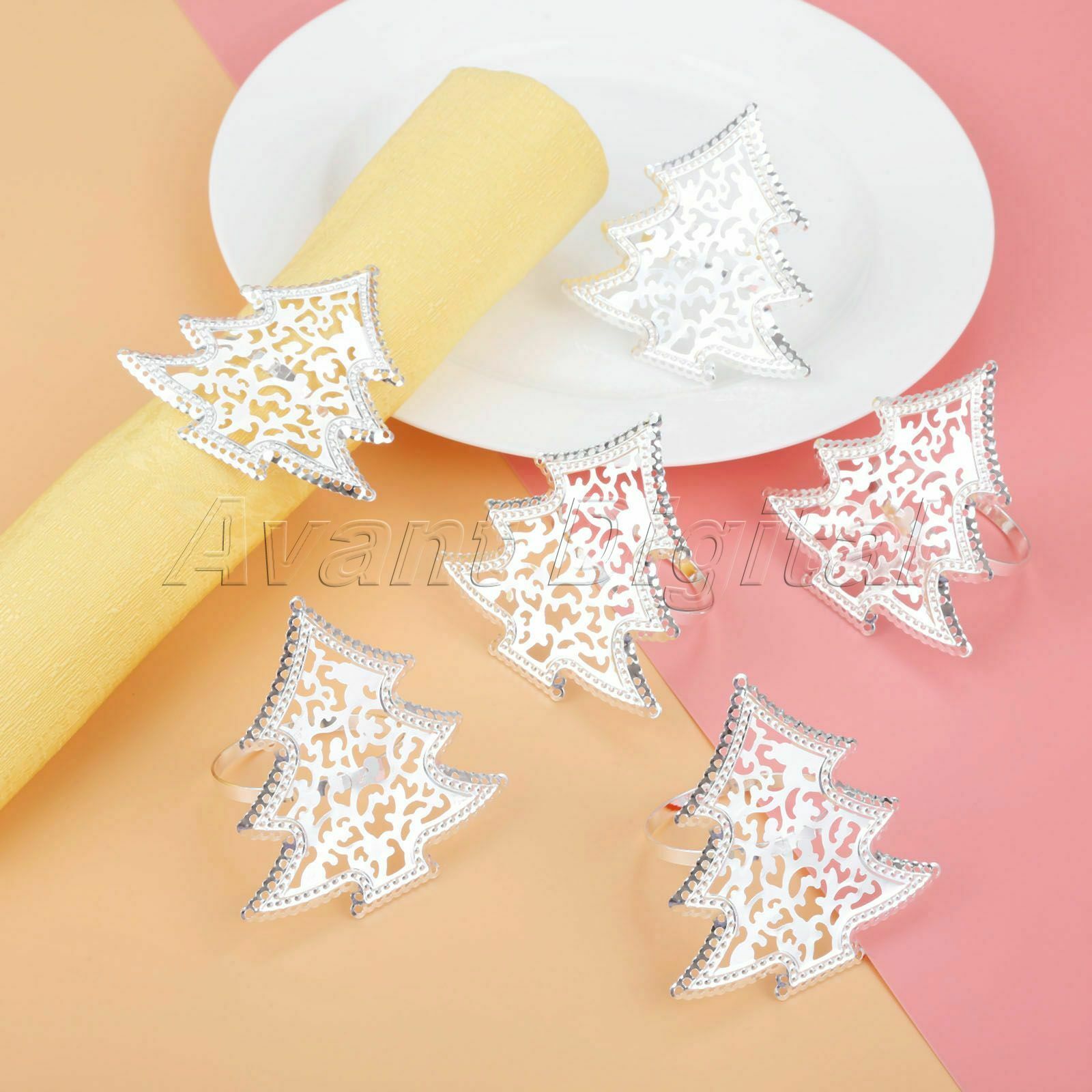 6Pcs Napkin Ring Star Christmas Tree Wedding Party Serviette Buckle Holder Decor