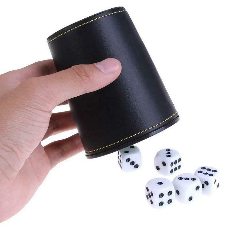 Leather Dice Cup Set Felt Lining Quiet Shaker for Farkle Yaht-zee Games | Black