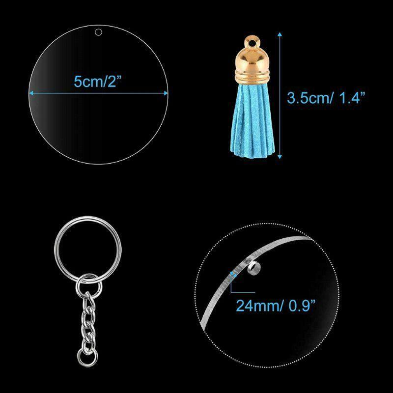 90Pcs Acrylic Clear Circle Discs Keychain Set Round Acrylic Keychain Blanks DIY