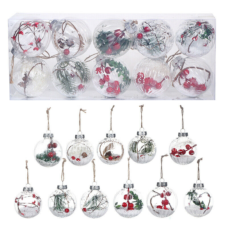 10Pcs Christmas Balls Ornaments 3 inch Clear Christmas Tree Hanging Orname EADF