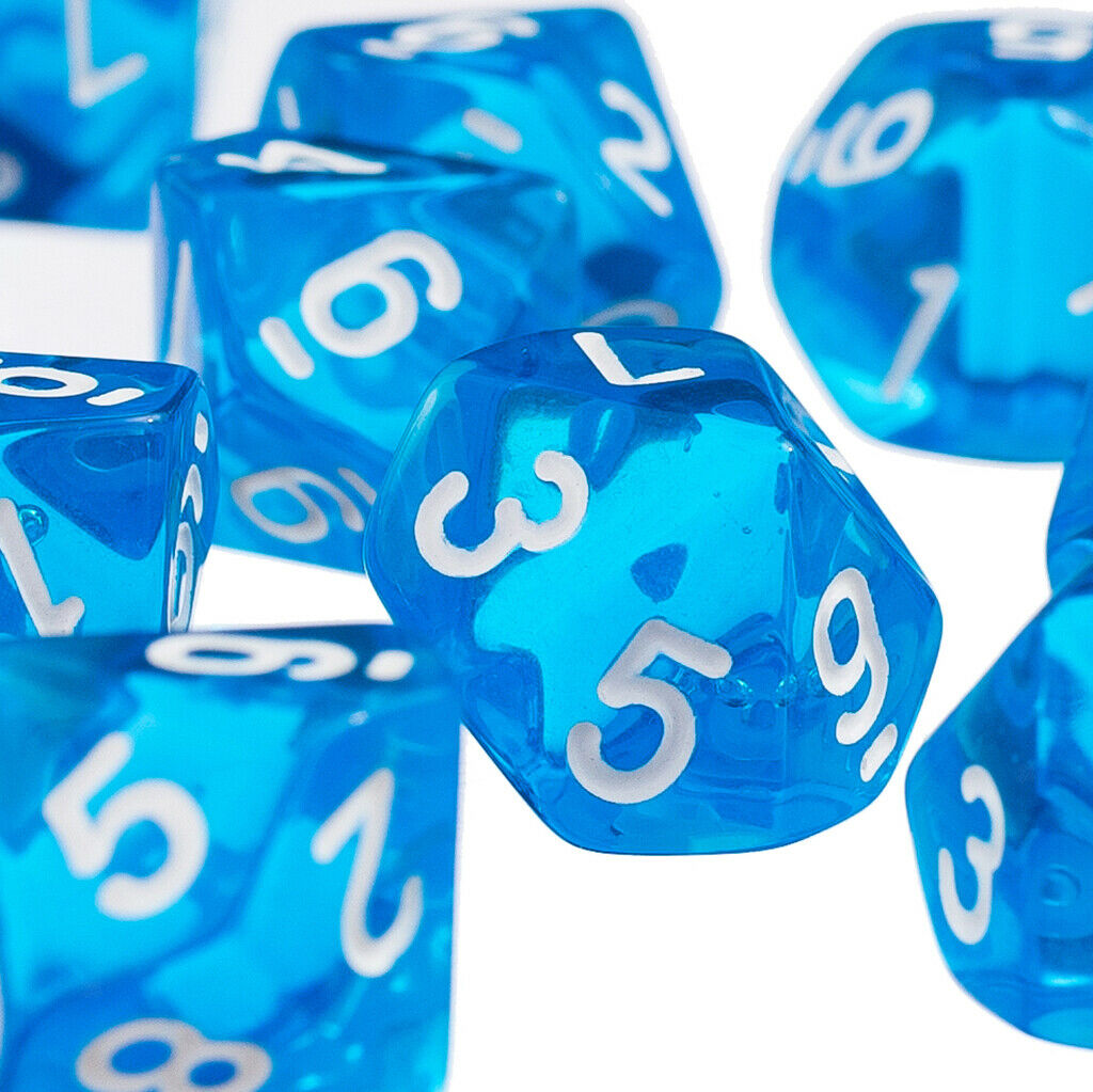 20pcs 10 Sided Dice D10 Clear Polyhedral Dice for D&D RPG MTG Blue&