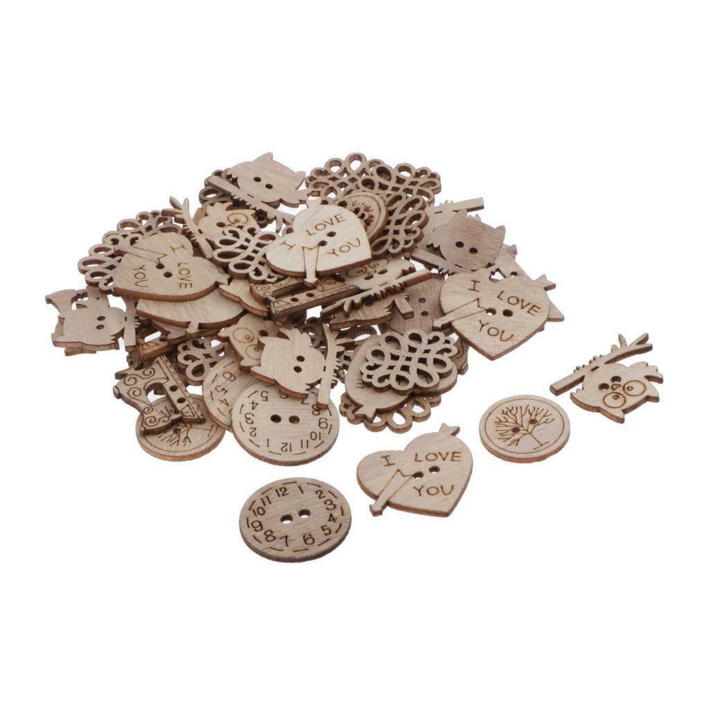 50Pc Mini Wooden Cutout Heart Flowers Shape Wood Craft Arts DIY Scrapbooking