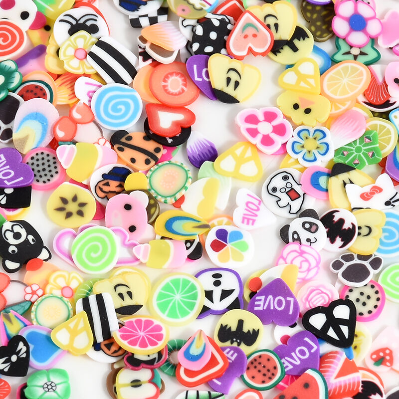 1000pcs DIY Mixed Theme Fimo Slice Clay Nail Art Tips Fruit Animals Decoration