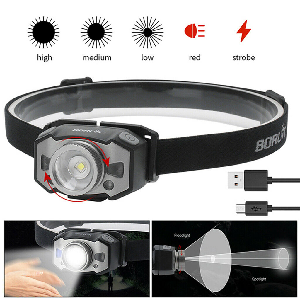 Waterproof Rechargeable Headlamp, with Red Warning Lights for Cycling, Running,