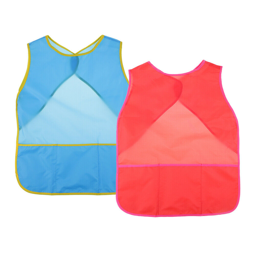 Children Painting Aprons Open Back Sleeveless Kids Art Craft Smocks red