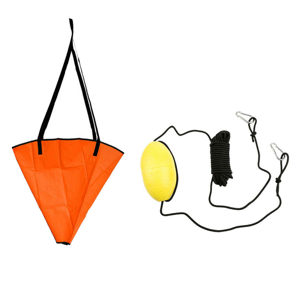 18" Drift Sock Sea Anchor Drogue + 30' Kayak Tow Rope Tow Line Throw Line